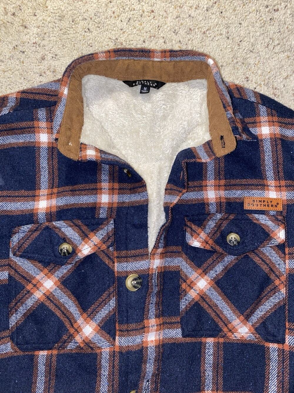 Simply Southern Womens Medium Sherpa Lined Flannel Shirt Jacket Shacket